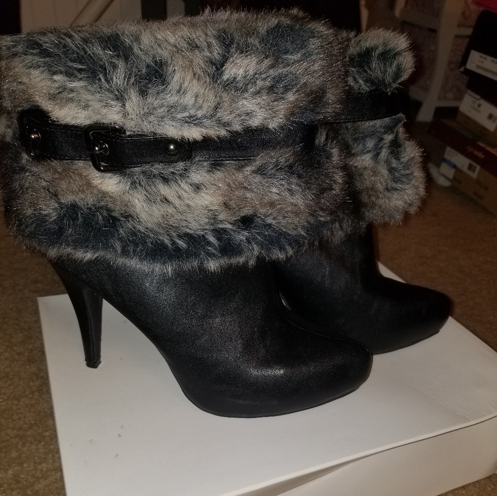 Luxa fur bootie heels